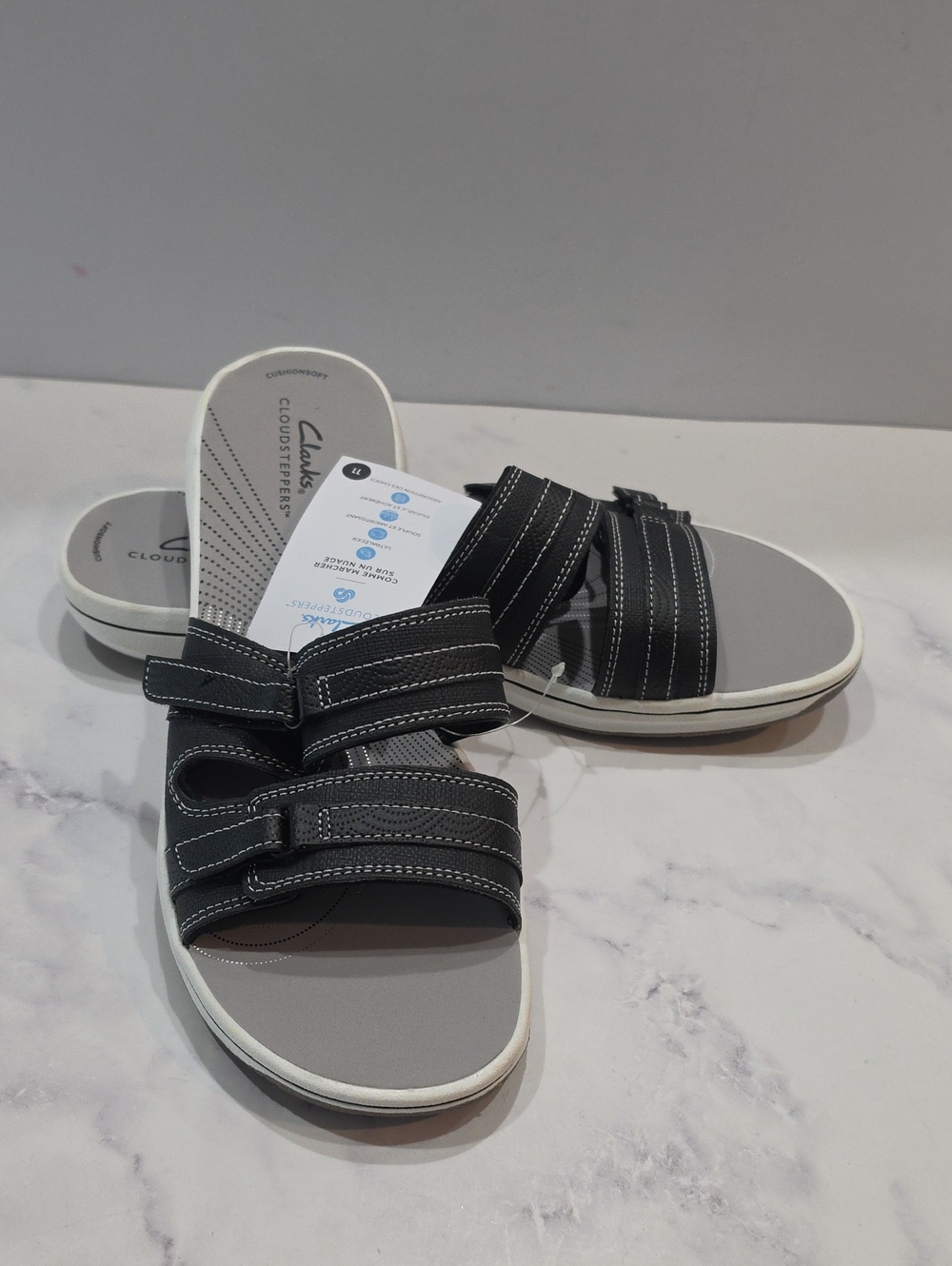 Clarks Breeze Piper Women’s Black Cloudstepper Slide Sandals Never Worn